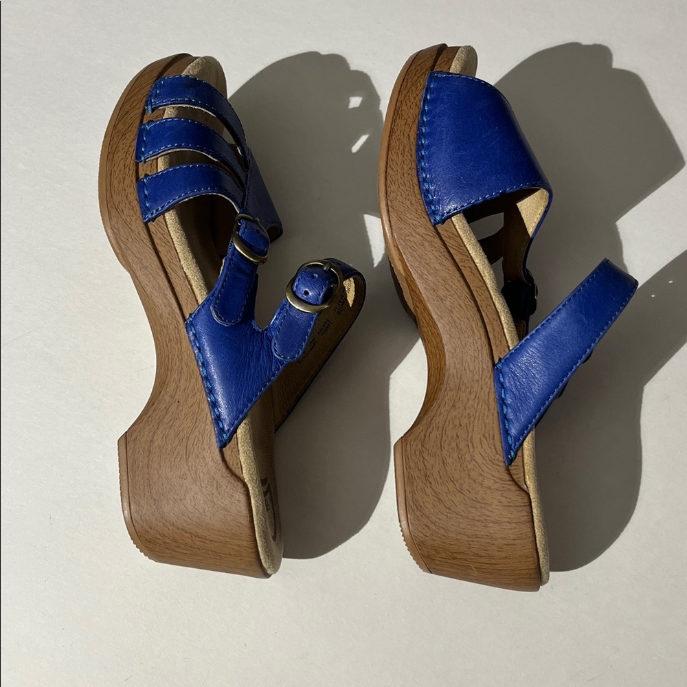 Dansko Blue Leather Strappy Platform Sandals sz 39 Summer Shoes Slip On Comfort - Picture 6 of 11